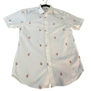 Bonobos Negroni Cocktail Print Button-Up Shirt Men's Medium White Short Sleeve
